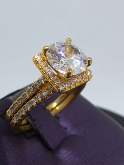 YGI 18k Gold Plated Cubic Zirconia 2ct Solitaire Ring Set SZ 8 China CZ Wedding