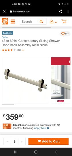 Delta 48in - 60in Contemporary Sliding Shower Door Track Assembly Kit In Brushed Nickel
