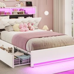 BTHFST Twin Bed Frames with Storage Headboard