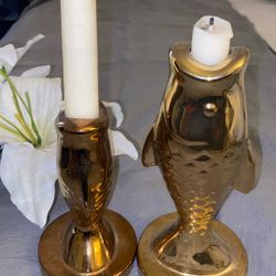 Gold goldish  pair of  fish beautiful modern collectible  holder unique  center vase  ross gold  great spa work or vanity room royal candle 