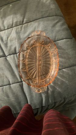 Vintage Pink Depression Glass Hocking Divided Relish Dish Oyster & Pearl Pattern.
