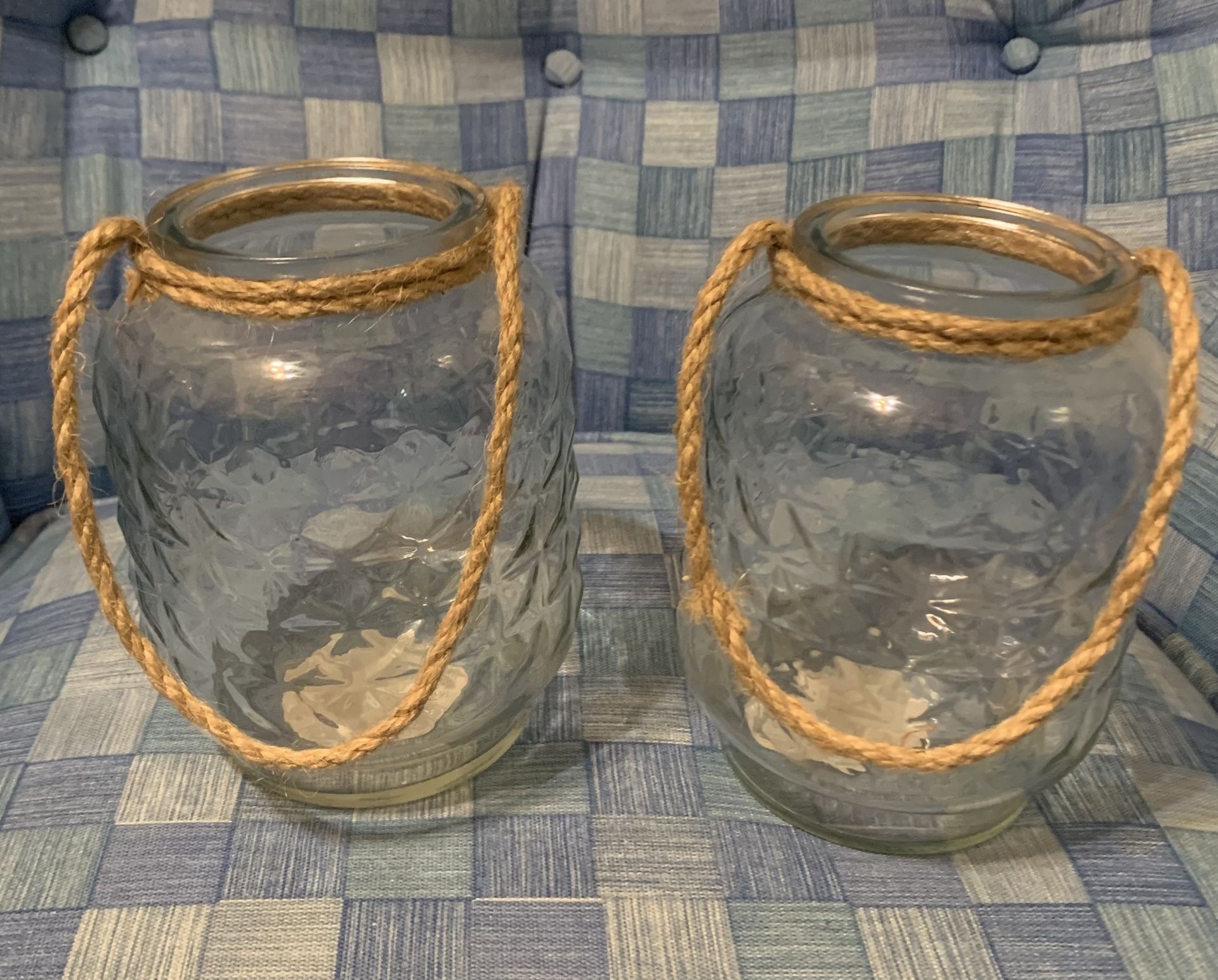 Textured Hanging Glass Vase & Rope, Great Planters / Terrariums / Flower Pot