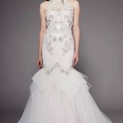 Elegant Badgley Mischka Silver Jeweled & Lace Wedding Gown (IF YOU SEE THIS IT IS AVAILABLE) 