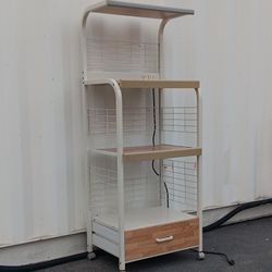 3-Tier Microwave Kitchen Cart for Organized Living, Mobile and Storage Solution, White and Natural Finish
