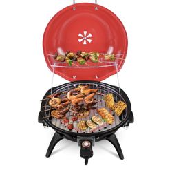 Techwood 1600W Indoor Outdoor Electric Grill, Electric BBQ Grill, Portable Removable Grill (Red, Tabletop grill)