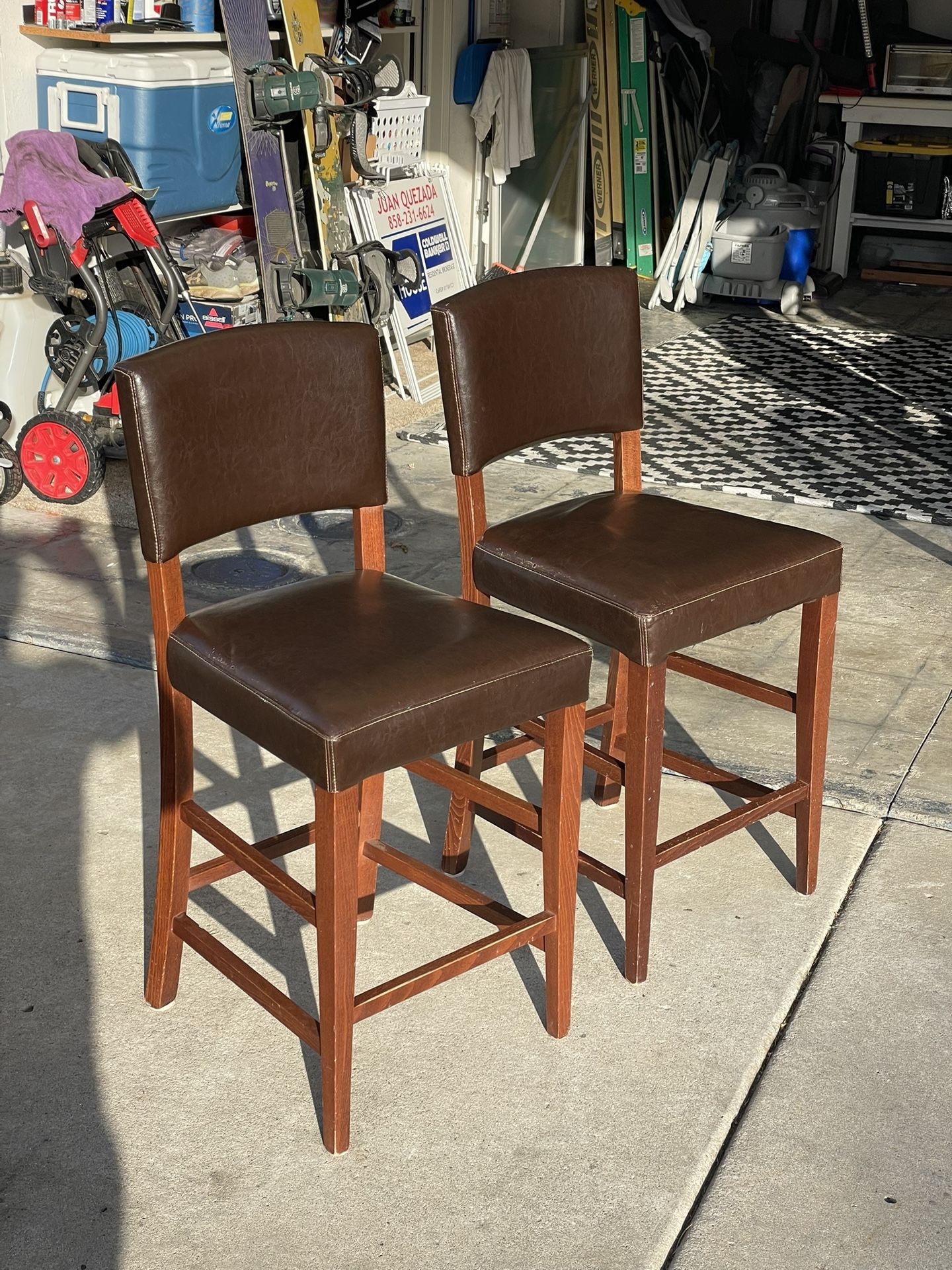 2 Counter Height Bar Stools – Wood & Faux Leather - $60 for the Pair