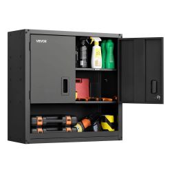 NEW VEVOR Black Metal Floating Storage Cabinet w/ Locking Doors