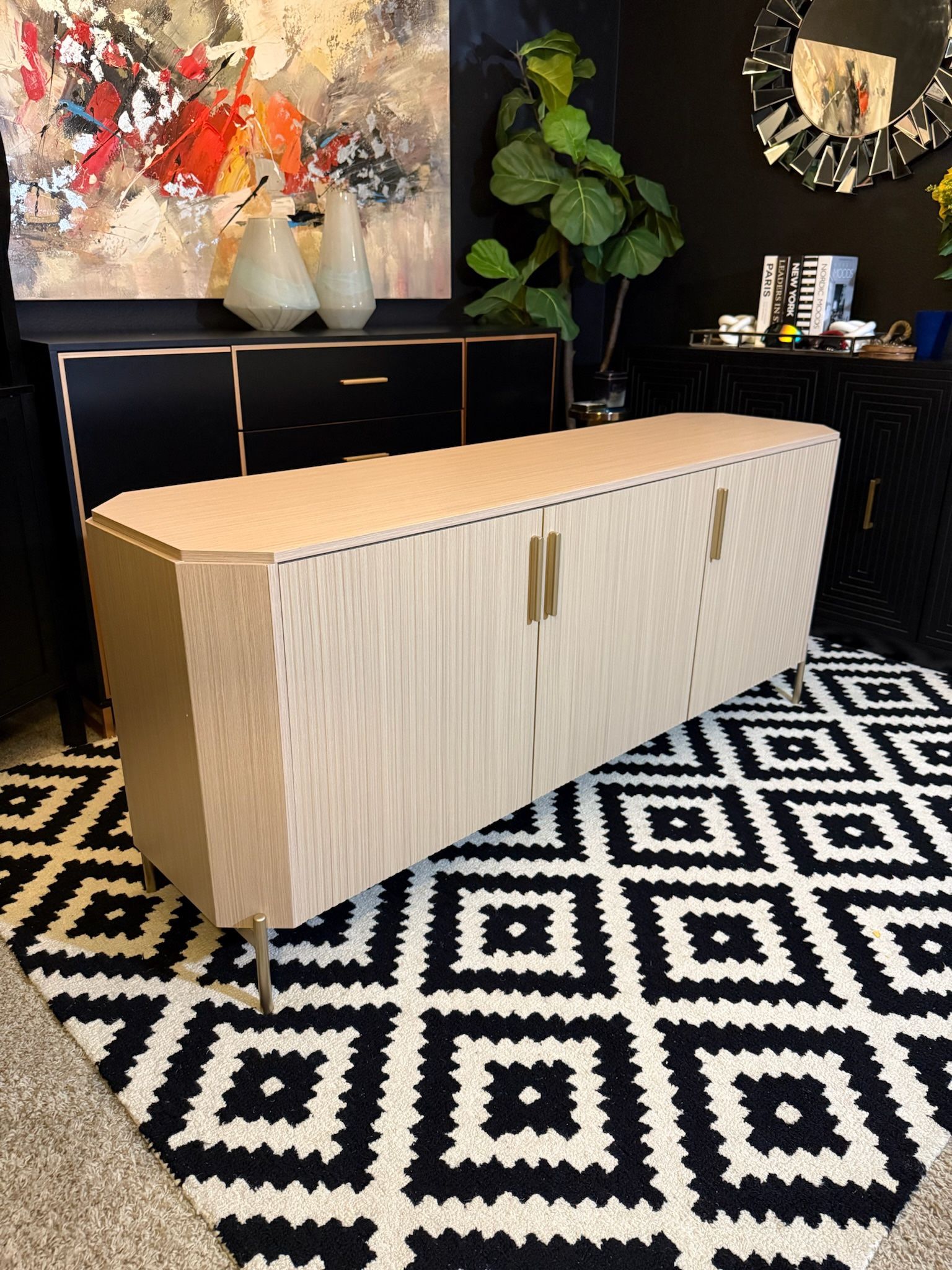 Geometric Credenza/ Tv Stand With 3 Doors And Shelves 