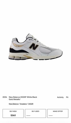 New in box New Balance 2002R White Black Gold Metallic
