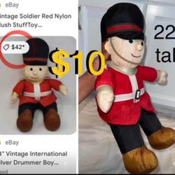 $10 Large 22” Vintage nylon soldier plush for indoor and outdoor Christmas Decor
