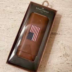 The Kraftsman Co. Hand-Stitched USA flag Leather Needlepoint Cigar Case Brown
