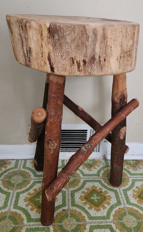 Vintage Wood Slab Stool/Side Table