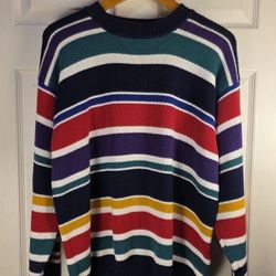 Vtg American Eagle Multicolor Striped CrewNeck Knit Sweater Women's M Pullover
