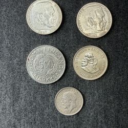 5 Foreign Silver Coins 