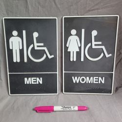 Pair Of Restroom Signs, With Brail