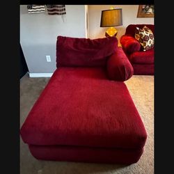 DISCOUNTED $200. Cranberry Red Chase Lounge. Very Comfy Feather/fiber Corduroy Blend  68”Lx40”W