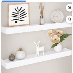 Brand New Inbox Set Of  2 White Floating Shelves 24x9