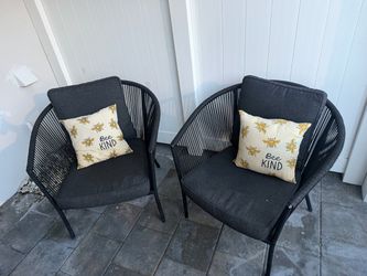Set of 2 Black Rope Patio Chairs with Cushions