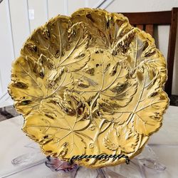 WMF GOLDEN 49er SERIES 24K GOLD ELECTROPLATE Leaves Round Hollwware Tray 10 3/8”