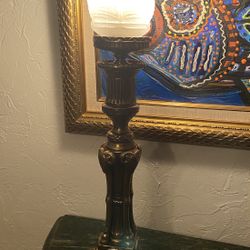17 Inches Tall Brass And Glass Antique Table Lamp