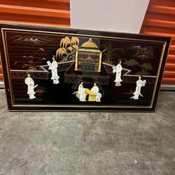 Chinese Japanese Wood Panel Mother Of Pearl Women Children Large