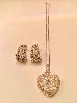 Silver Heart Necklace with Earrings