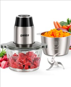 GANIZA Food Processors, Electric Food Chopper with Meat Grinder & Vegetable Chopper - 2 Bowls (8 Cup+8 Cup) with Powerful 450W Copper Motor - Includes