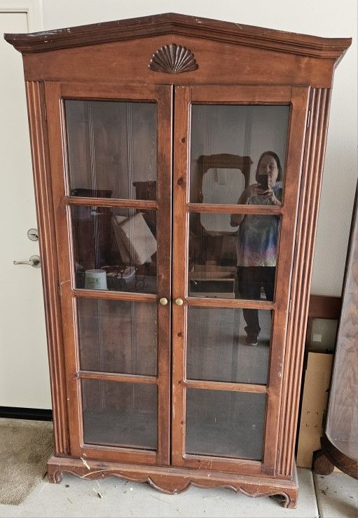 Wood & Glass Curio With 3 Wooden Shelves, 46Lx16Wx75H Inches