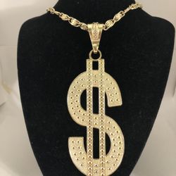 Jumbo US $ Sign Pendant Necklace 24” Long With 6” Pendant