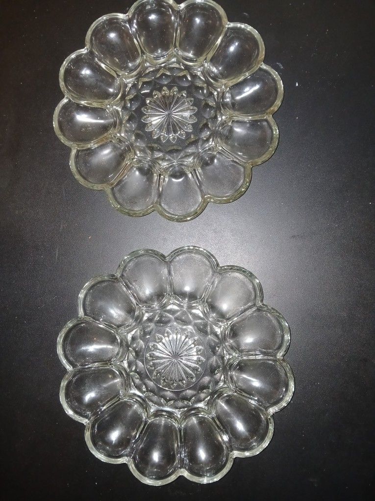 Vintage Glass Deviled Egg Trays – Set of 2