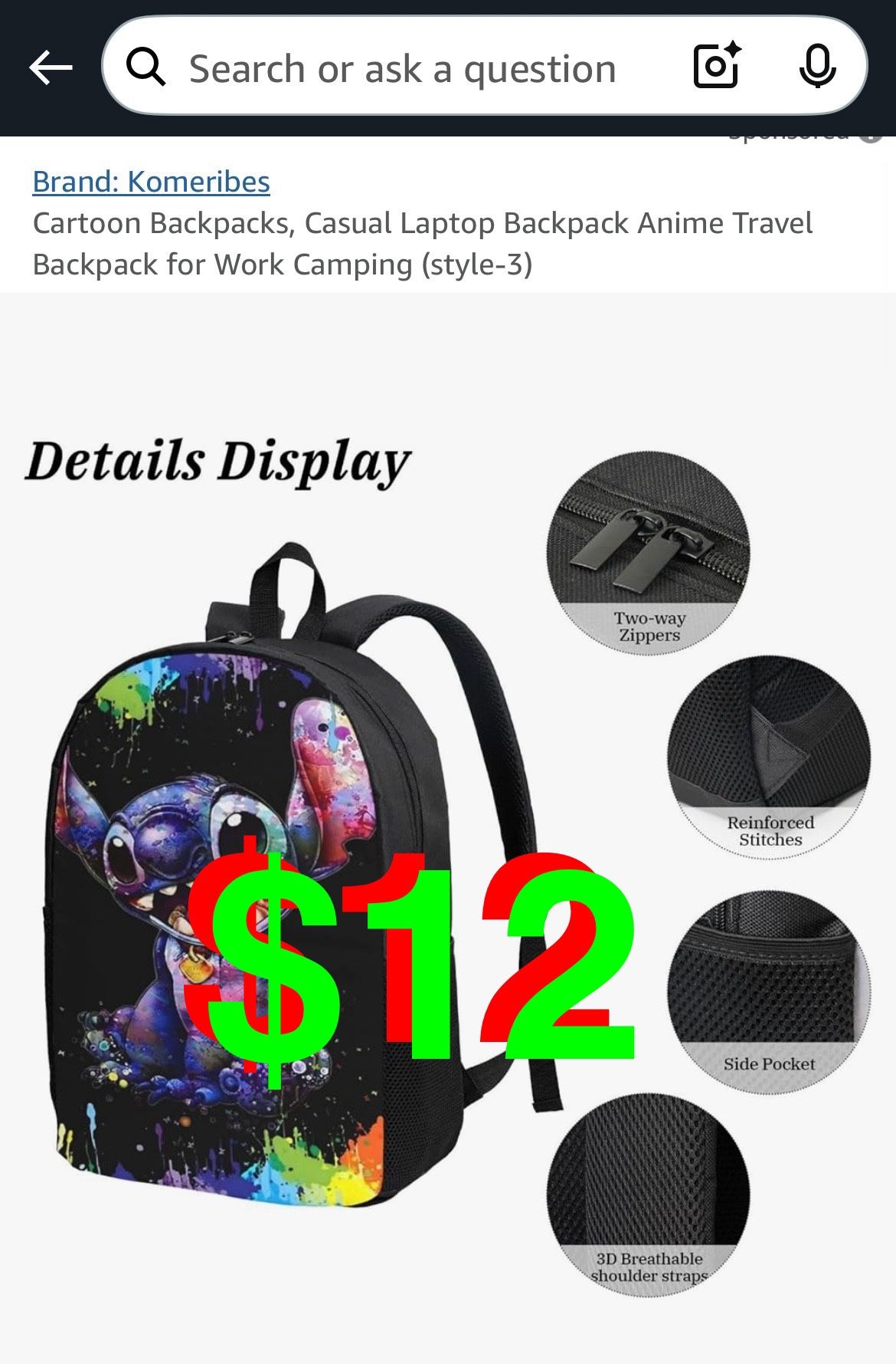 Komeribes - Cartoon Backpack, Casual Laptop Backpack Anime Travel Backpack for Work Camping.