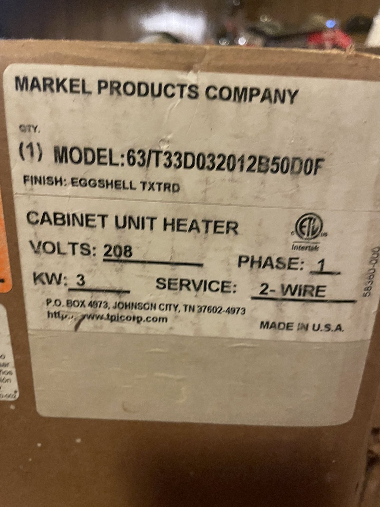 Markel Custom Cabinet Heater Make Reasonable Offer