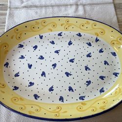 “Present Tense” Large Oval Platter Designed by Elizabeth Roache Hand-Painted in Hungary