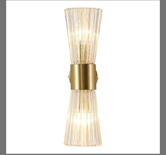 EFINEHOME Mid-Century Modern Wall Lights with Crystal Glass Shade, 2-Light Glass Bathroom Vanitys Lights Gold Wall Sconces, Indoor Up Down Wall Mounte