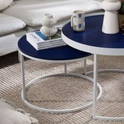 Contemporary Blue Round Nesting Coffee Table Set - 2(New In A Box) 
