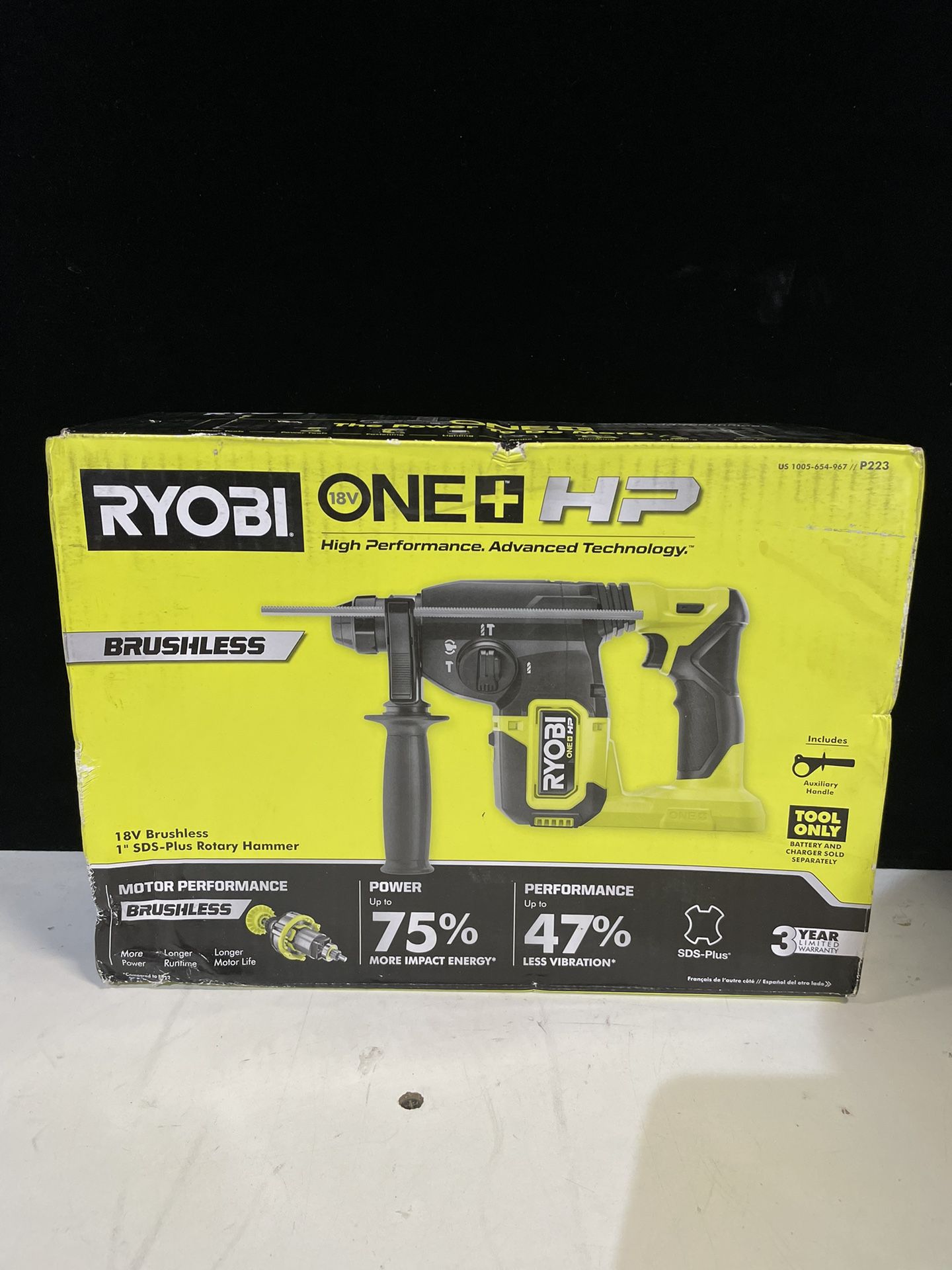 Ryobi P223 1” SDS Plus Cordless Rotary Hammer (Bare Tool Only)
