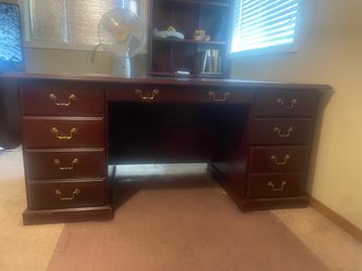 Cherry Wood Executive Desk with Brass Hardware & filing cab