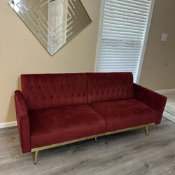 70" Velvet Futon Sofa Bed, featuring a tufted design. 