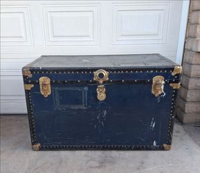 Large Vintage Blue Steamer Trunk