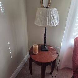 2 Solid Wood Tables and Black Lamps