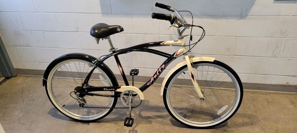 Mens 26" beach cruiser bicycle. 6-speed. Huffy