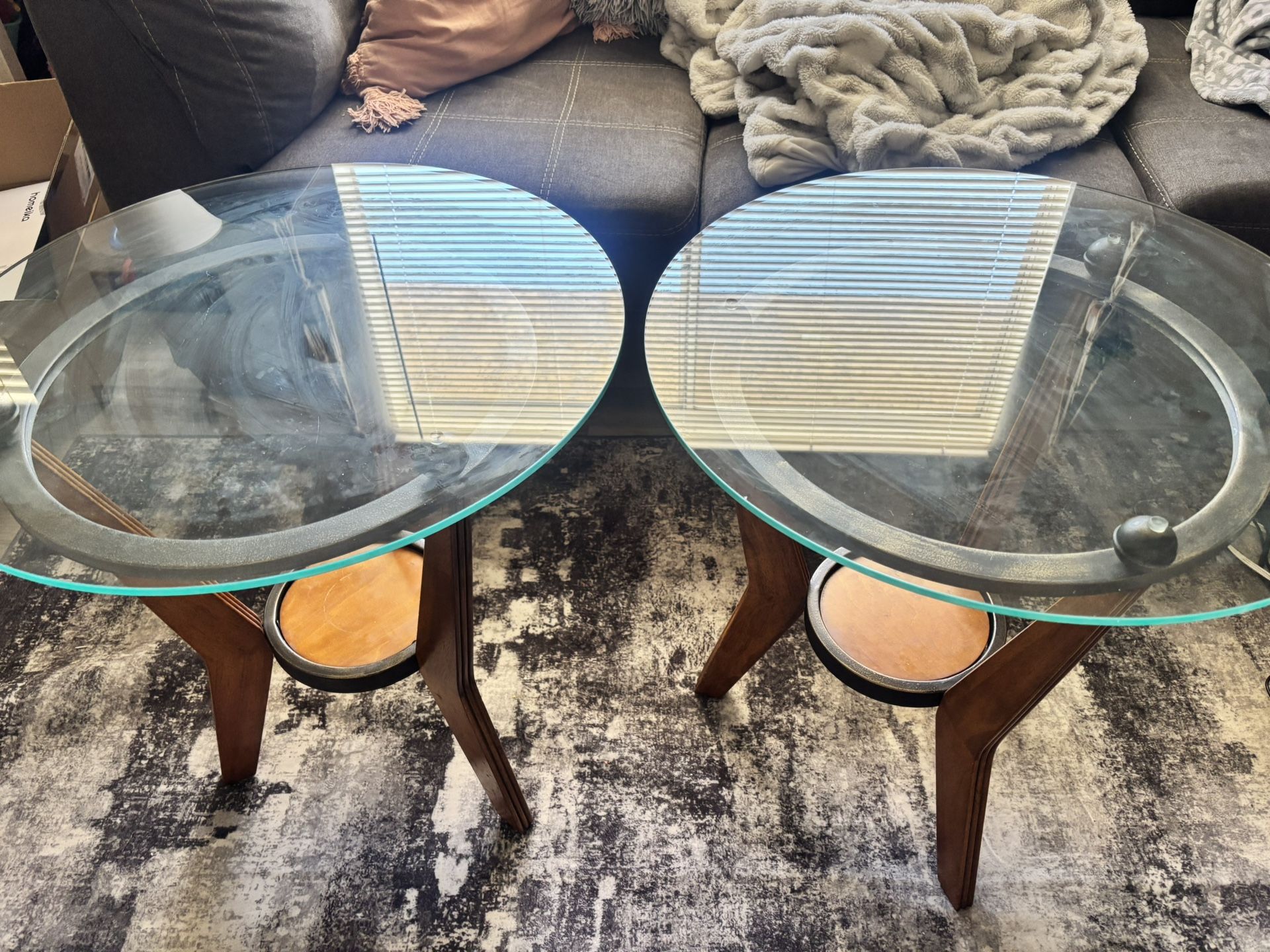 Two Glass End Tables