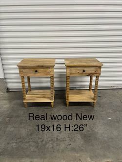 Antique look real wood nightstands set of two
