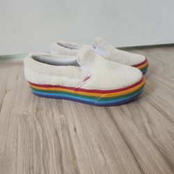 Vans Classic Slip-on Furry Rainbow White Size 2.5 Kids.