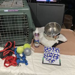 Dog bundle Dog Crate toys crate pad, dishes