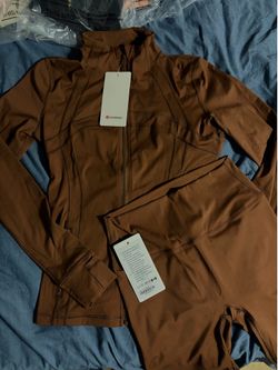 BROWN LULULEMON DEFINE LONG JACKET & SHORTS SET