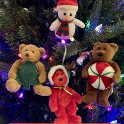 Set of 4 Beanie Baby Ornament Sized Bears