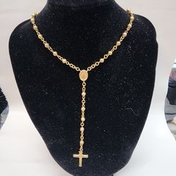 Rosary Necklace 18K Yellow Gold 24” long, weights 14.2 grams   