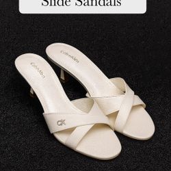 Calvin Klein White Kitten Heel Sandals — Worn Twice