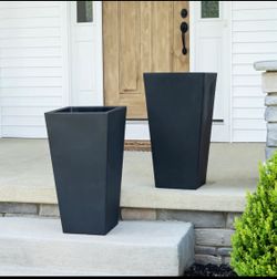 Set Of 2 New Other Step2 Tremont 28" Tall Square Tapered Planters, Dark Cedar